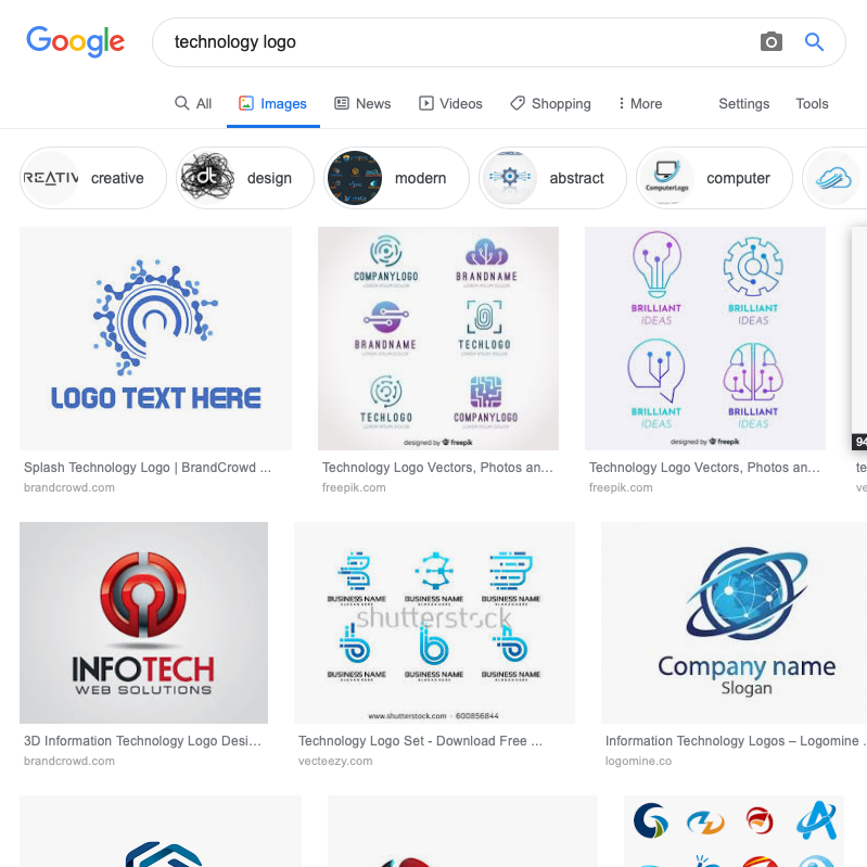 A screenshot of a google image search for a tech logo