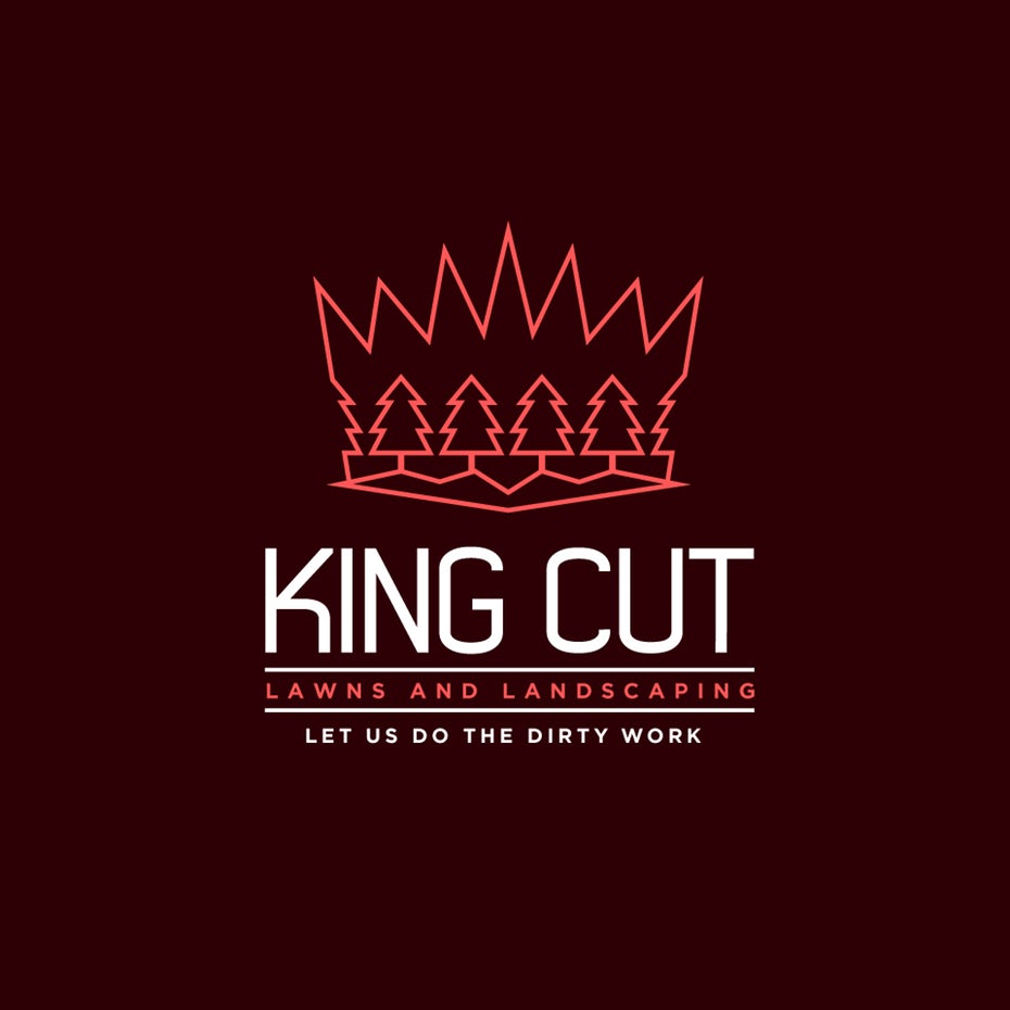 crown-shaped geometric  logo  with simple, geometric trees within its outline and the text “King’s Cut Lawns and Landscaping”