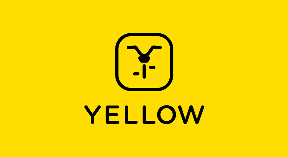 yellow icon with a minimalist black image of a bicycle