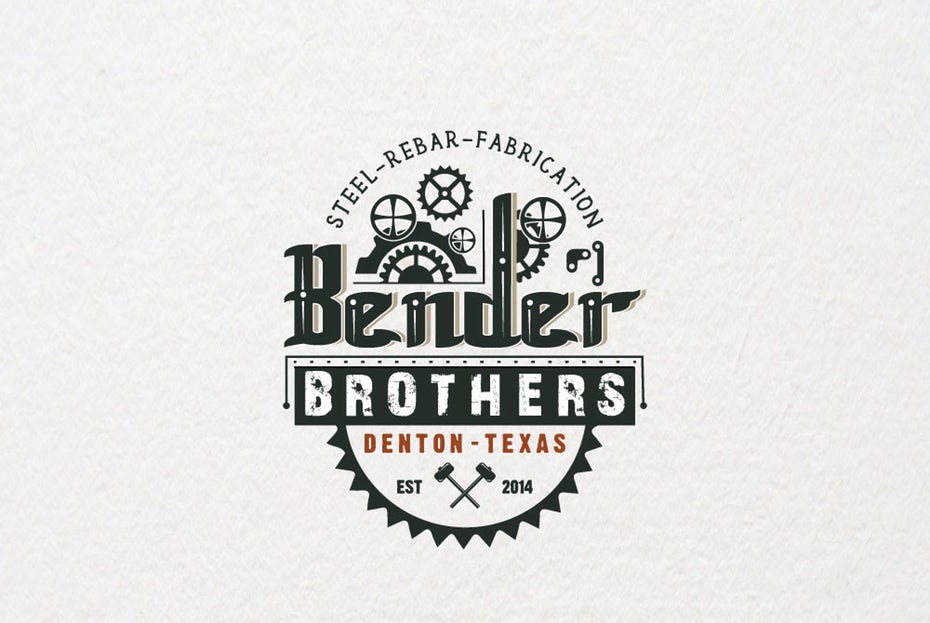 oval  logo  with the text “steel-rebar-fabrication bender brothers” with interlocking gears