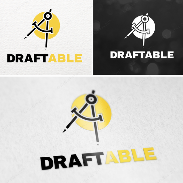 image of a drafting compass against a yellow circle with the text “Draftable”