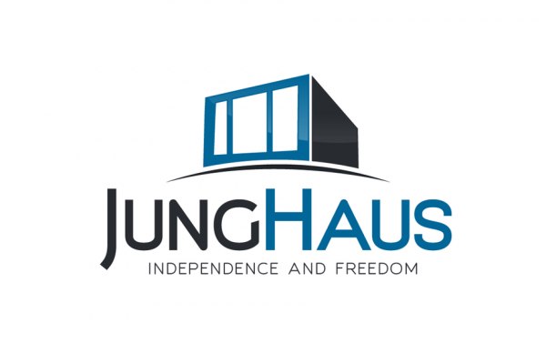 square, modern house with the text “JungHaus Independence and Freedom”