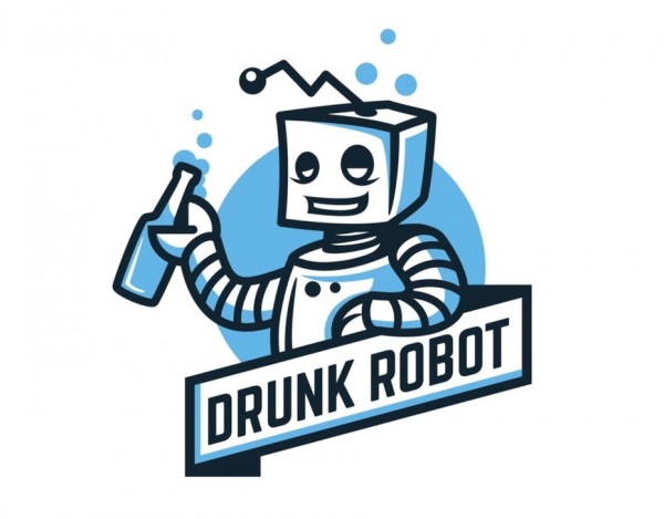 drunk robot with beer