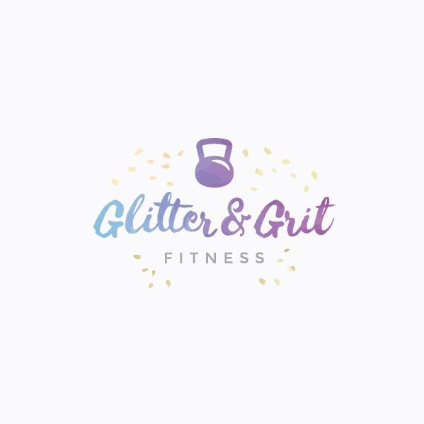 purple and blue gradient kettle bell image with the text “glitter and grit fitness: