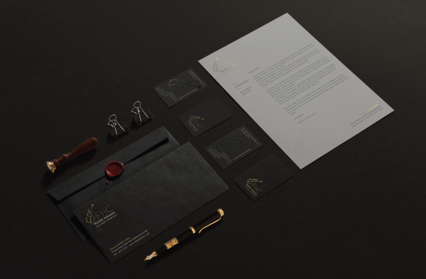 Stationery design featuring gold foil