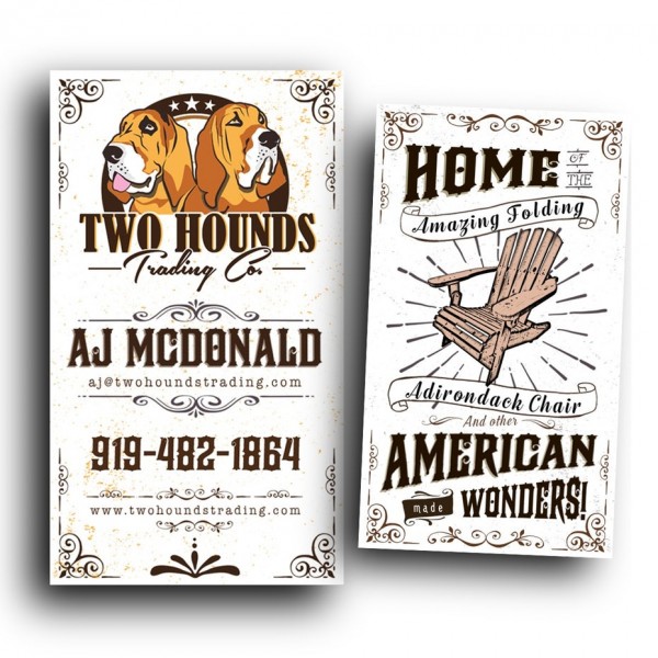 Two Hounds Trading Co. business card design