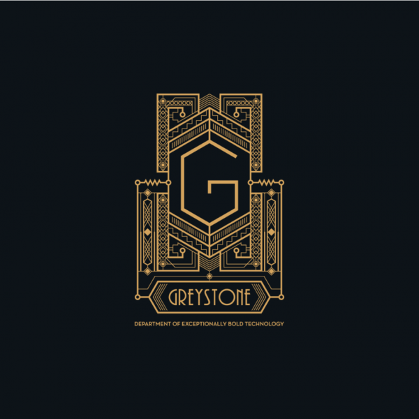 complex gold and black  logo  comprised of geometric shapes