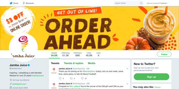 Jamba Juice Twitter profile