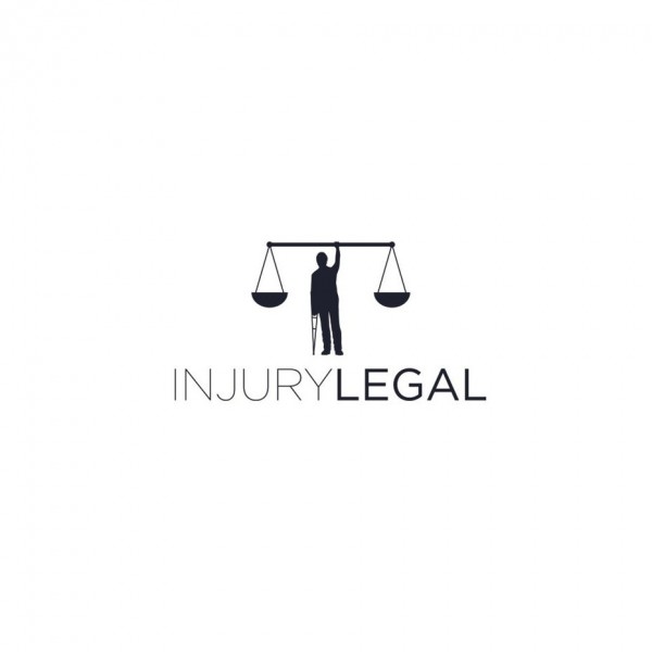 LEGAL  logo  WITH MAN ON CRUTCH, SCALES OF JUSTICE