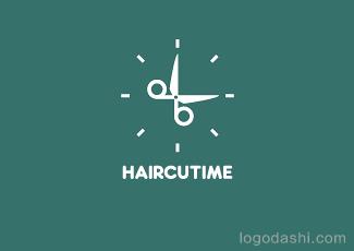 haircutime剪刀時鐘logo標志logo設(shè)計，品牌vi設(shè)計